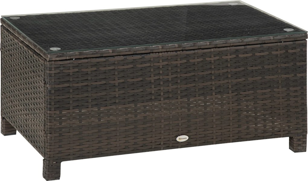 Mesa de Centro Jardim de Vime Sintético Mesa de Apoio para Exterior com Vidro Temperado 85x50x39 cm Castanho