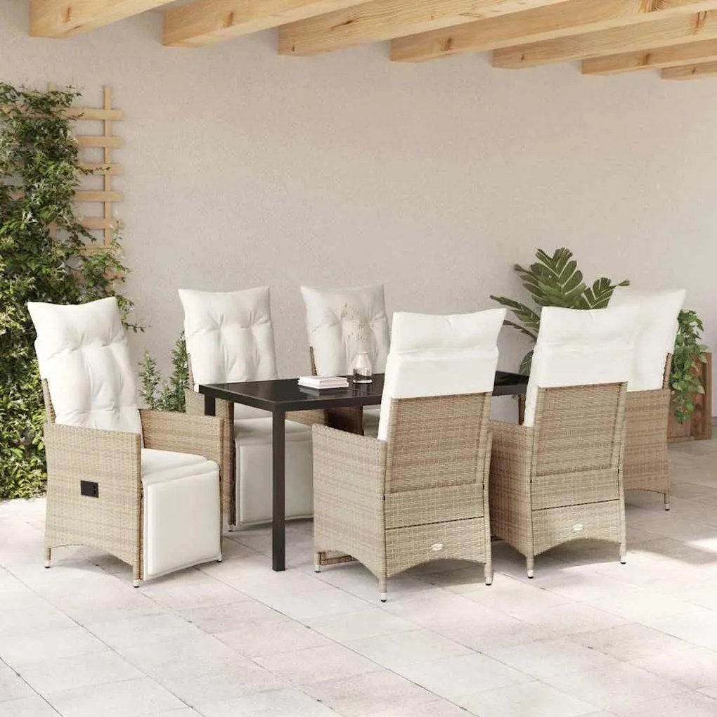 Conjunto de Jantar para Jardim de 7 Peças com Almofadas em Rattan Sint