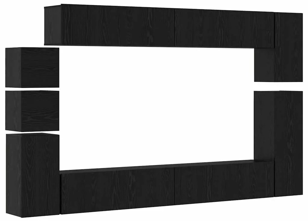 Conjunto de móvel de TV 9 pcs Carvalho preto Madeira processada
