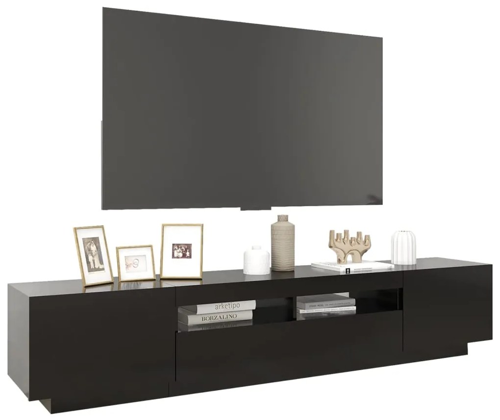 Móvel de TV com luzes LED 200x35x40 cm preto
