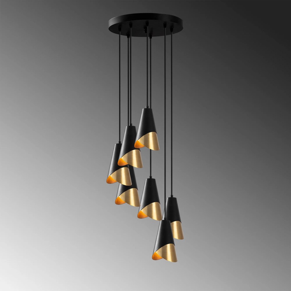 Candeeiro Chandelier Pacman – Preto e Dourado – 48 x 48 cm