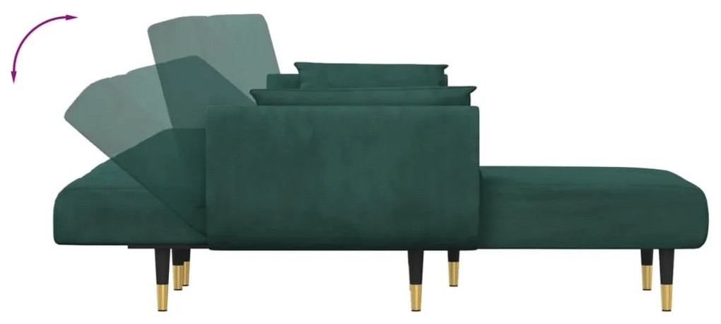 Sofá-cama em forma de L 275x140x70 cm veludo verde-escuro