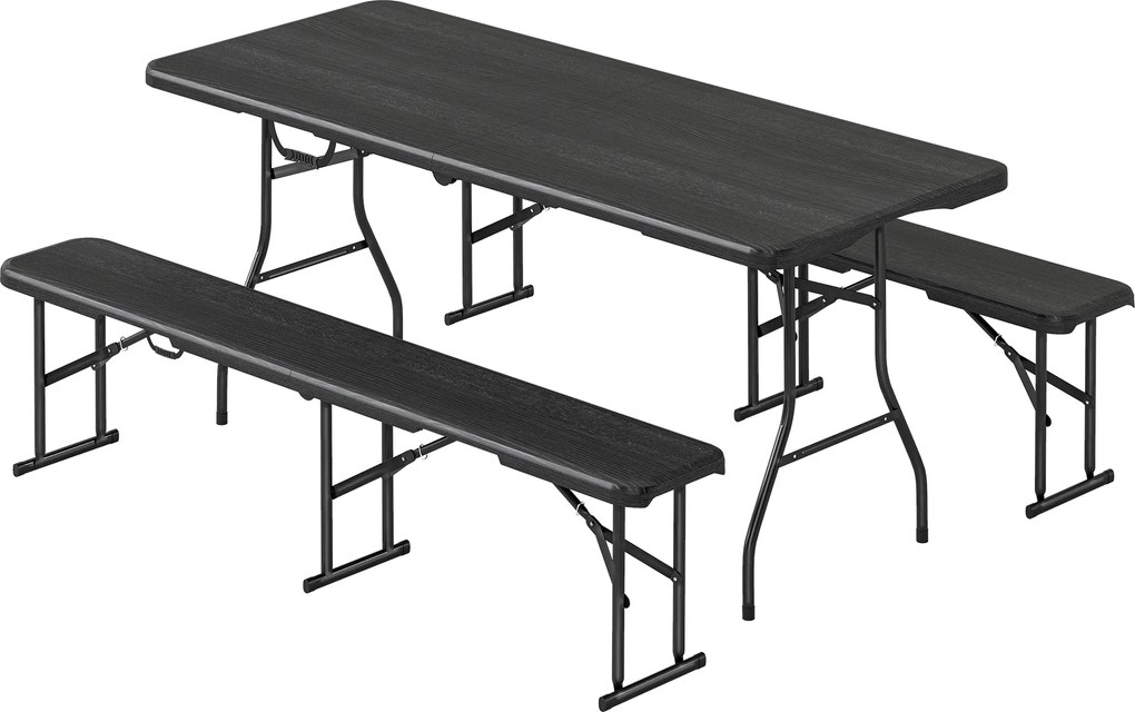 Outsunny Conjunto mesa dobrável e bancos de piquenique 180 cm com alças de transporte, preto | Aosom Portugal