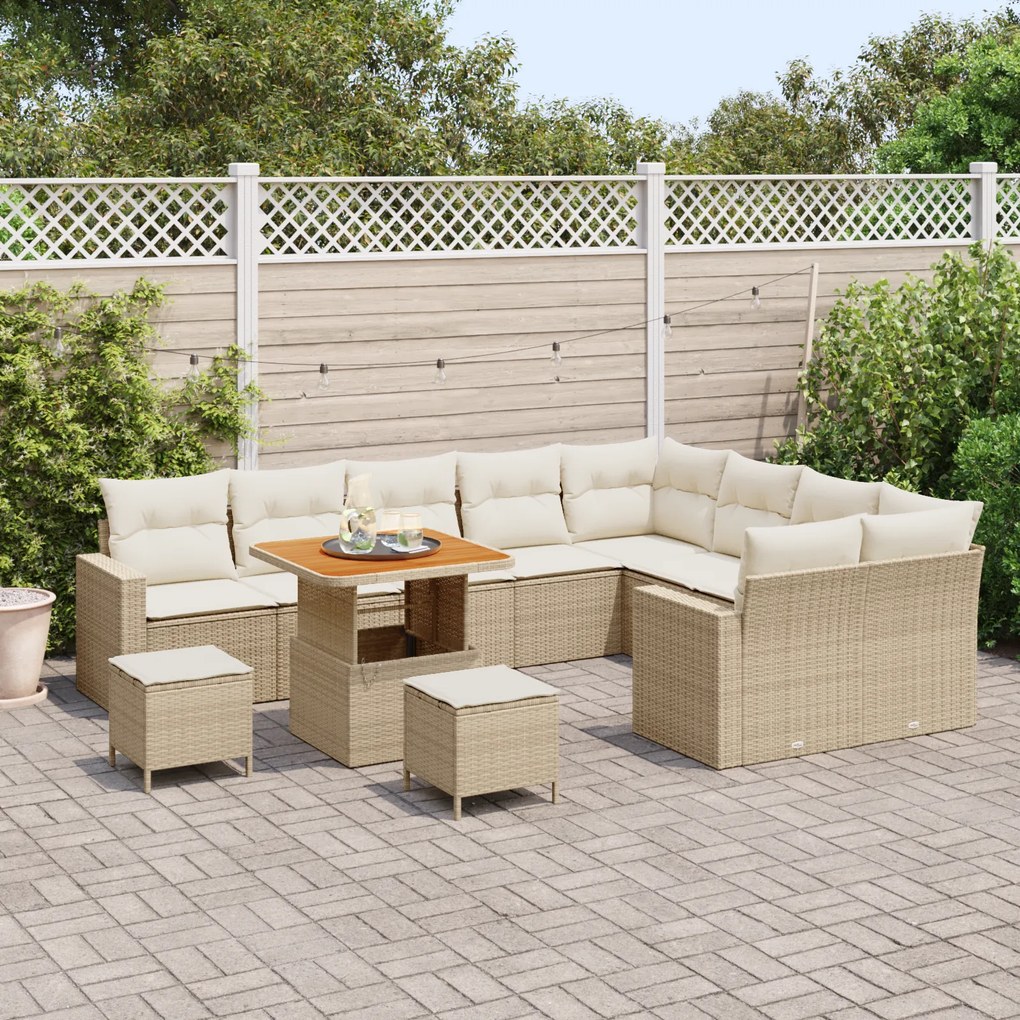 Conjunto de Sofá de Jardim vidaXL de 12 Peças com Almofadas Bege de Ra