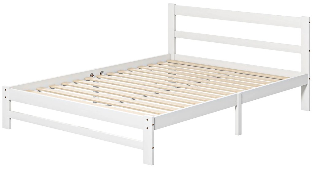 Estrutura de Cama de Madeira Estrado de Cama de Casal para Colchão 190x135 cm Carga 300 kg 195x141x80 cm Branco
