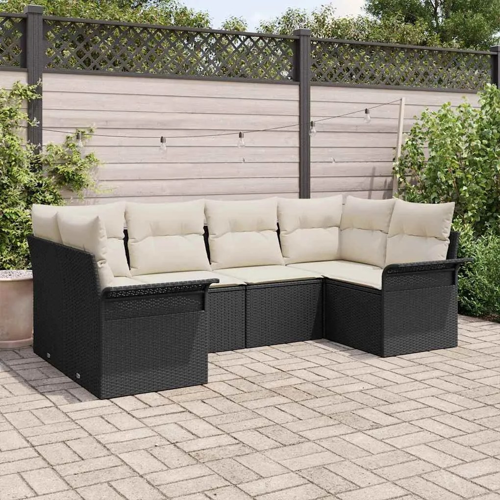vidaXL Conjunto de Sofá de Jardim de 6 Peças da com Almofadas em Rattan Sintético Preto