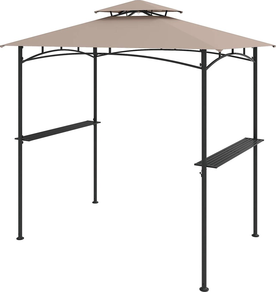 Tenda para churrasco 242 x 150 cm (GRELHADOR NÂO INCLUIDO) com teto duplo, 2 prateleiras, 6 ganchos e Estrutura metálica castanha