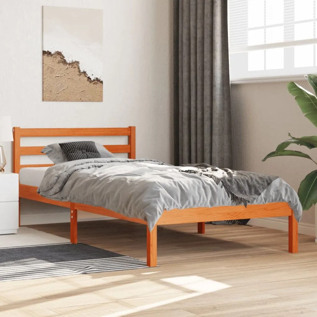 Cama sem colchão 90x190 cm madeira de pinho maciça castanho-mel