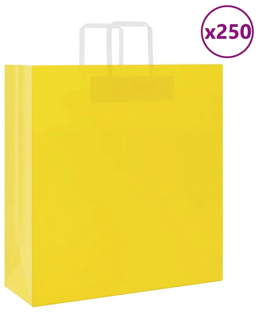 vidaXL Sacos de papel 250 unid com alças amarelo 45x17x48 cm
