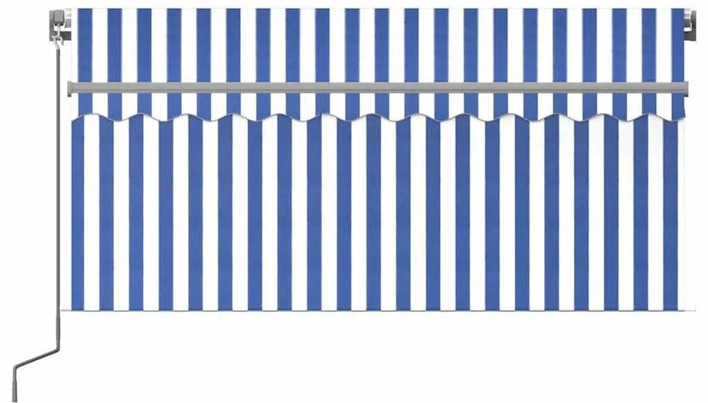 Toldo retrátil manual com estore/LED 3x2,5 m azul e branco
