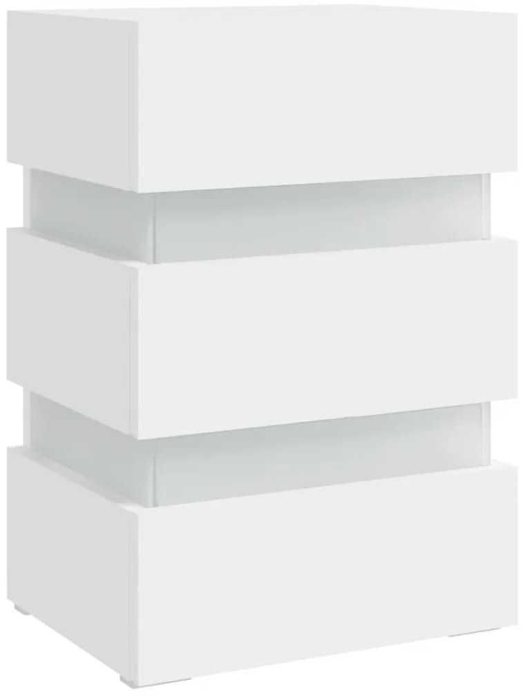 Mesa de cabeceira c/ luzes LED derivados de madeira branco