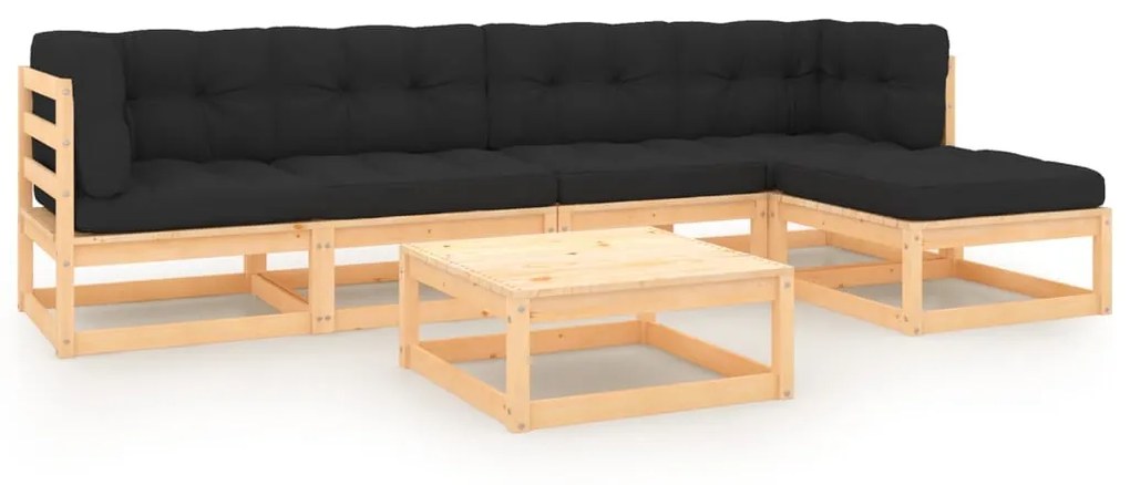 6 pcs conjunto lounge de jardim c/ almofadões pinho maciço