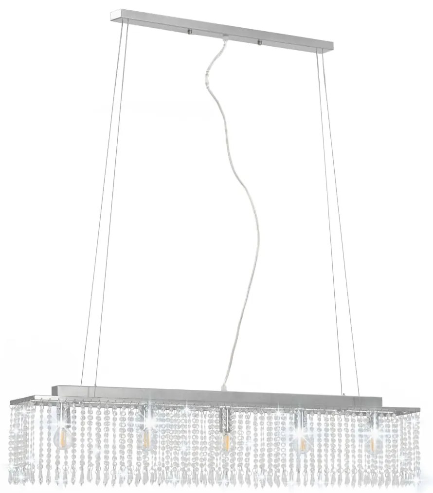 Candeeiro de teto com contas de cristal 104 cm E14 prateado