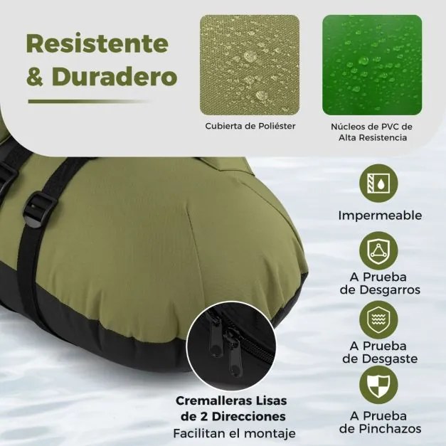 Barco de pesca insuflável 111 x 104 x 46 cm, com remo de alumínio, suporte ajustável para cana de pesca, bolsos de armazenamento, Camuflado