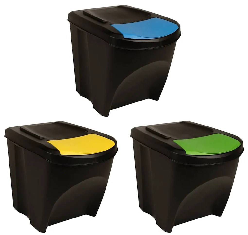 Caixotes do lixo empilháveis 3 pcs 75 L antracite
