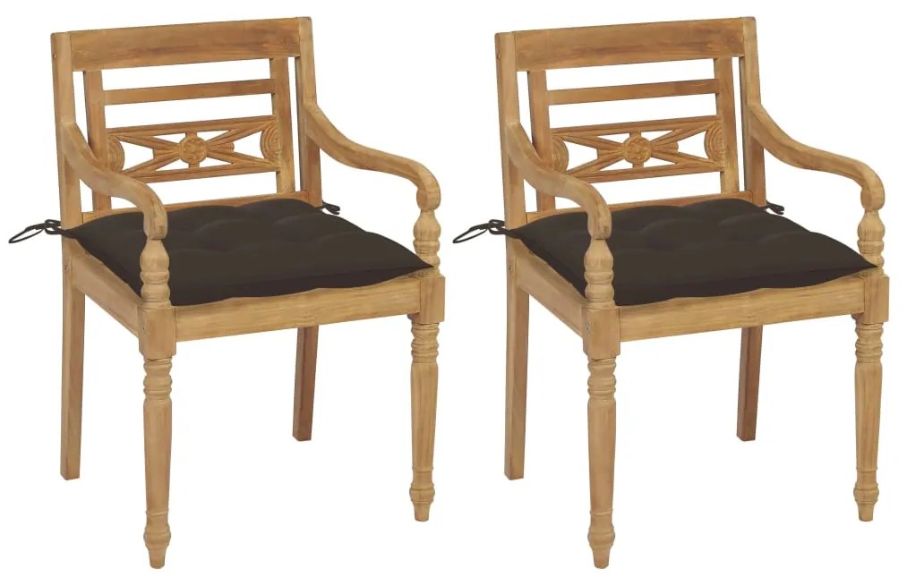 Cadeiras Batávia c/ almofadões acastanhado 2 pcs teca maciça