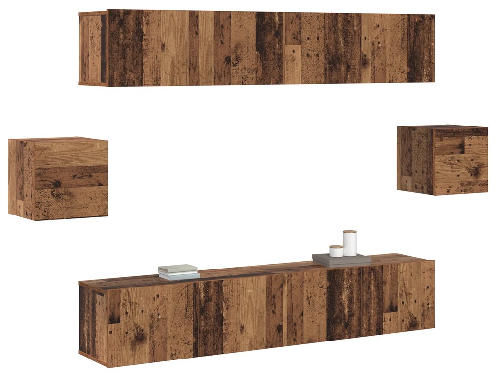 Conjunto de 6 Peças para Gabinete de TV Madeira Antiga Madeira de Enge