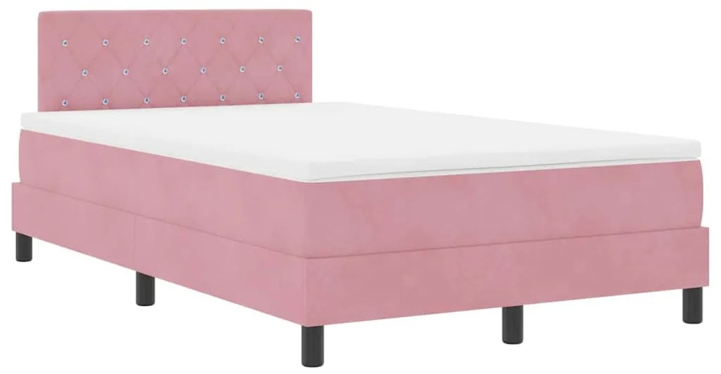 Cama Box com Colchão e LED Rosa 120x190 cm Veludo