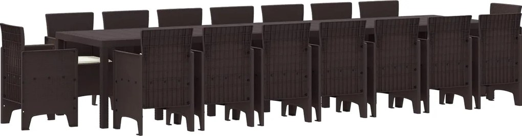 vidaXL Conjunto de Jantar para Jardim com Almofadas 17 pcs Castanho PP
