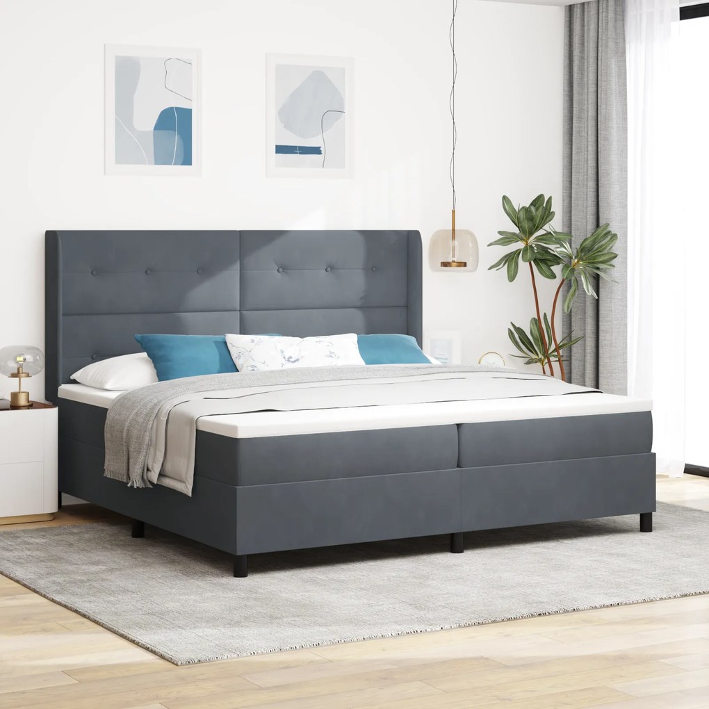 Cama Box Spring com Colchão vidaXL Cinza Escuro 200x200 cm Veludo