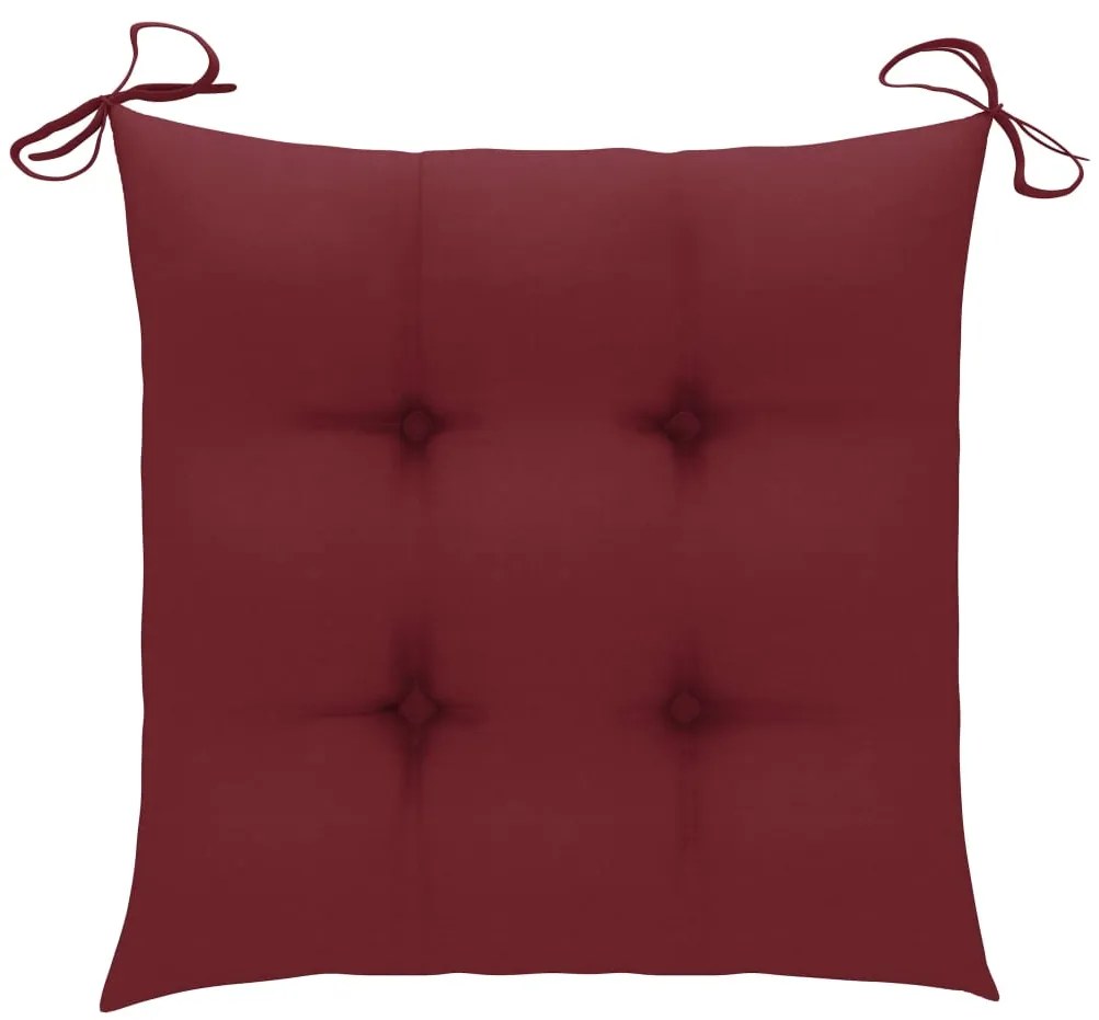 Cadeiras de jardim c/ almofadões vermelho tinto 4 pcs teca maciça