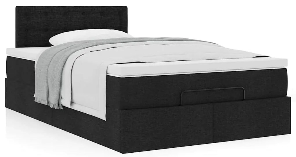 Cama otomana com colchão 120x200 cm tecido preto