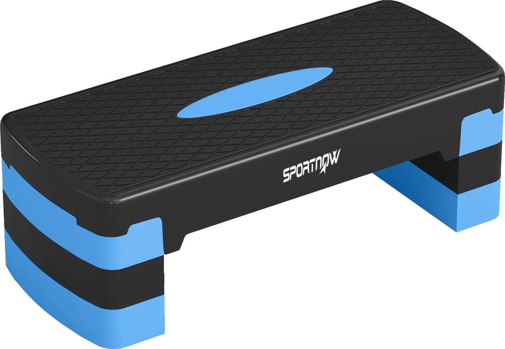 SPORTNOW Stepper Fitness Aeróbico 3 Níveis, Altura Ajustável 10/15/20 cm com Elevadores, Superfície Antiderrapante, 68x29x20cm, Azul | Aosom Portugal