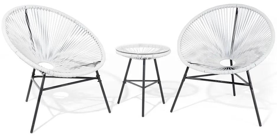 Conjunto de duas cadeiras e mesa em rattan sintético branco ACAPULCO