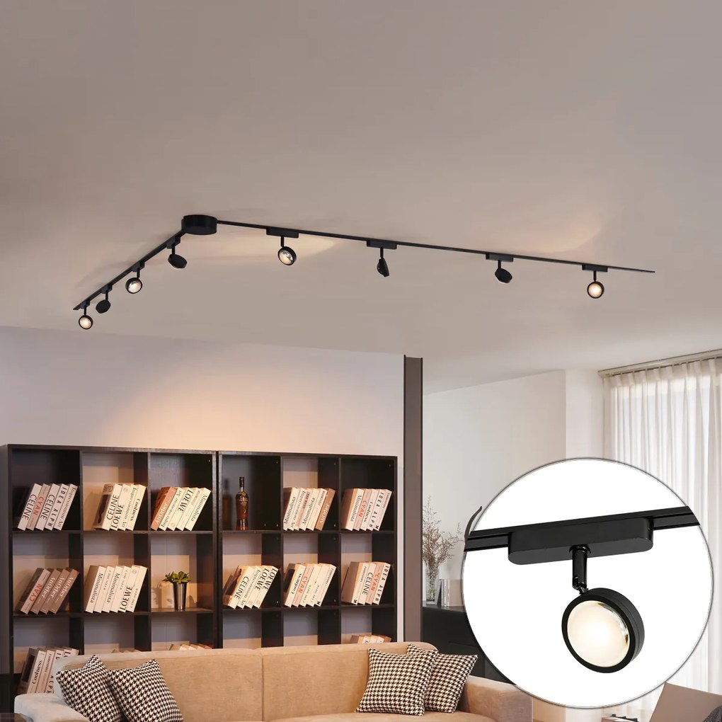 Sistema de iluminação de trilho moderno com 8 focos pretos monofásicos - Magnetic Lance