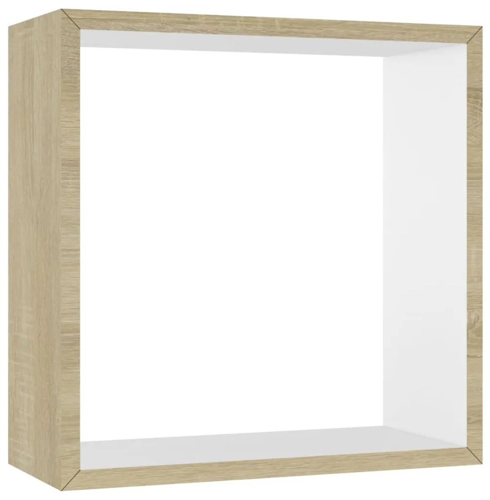 Prateleiras parede forma de cubo 3pcs cm branco/carvalho sonoma