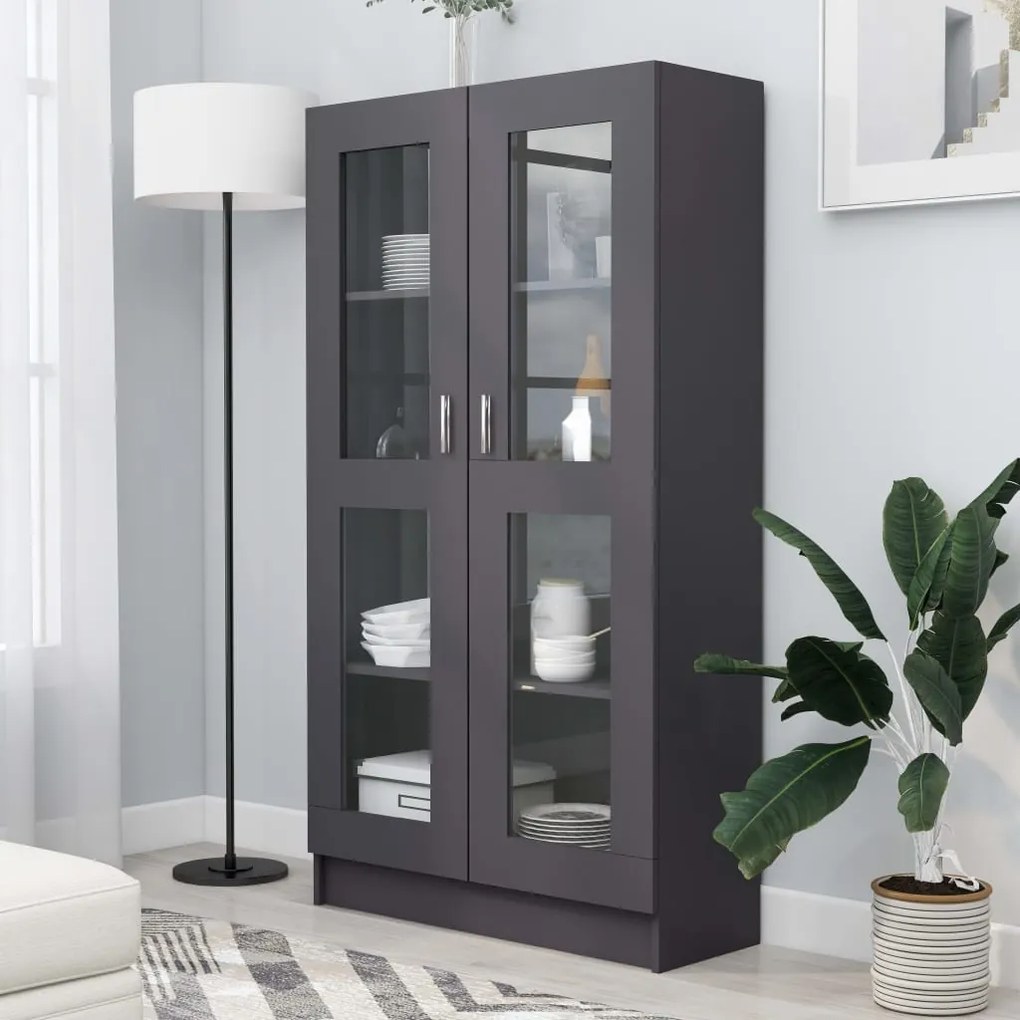 802761 vidaXL Armário vitrine 82,5x30,5x150 cm contraplacado cinzento