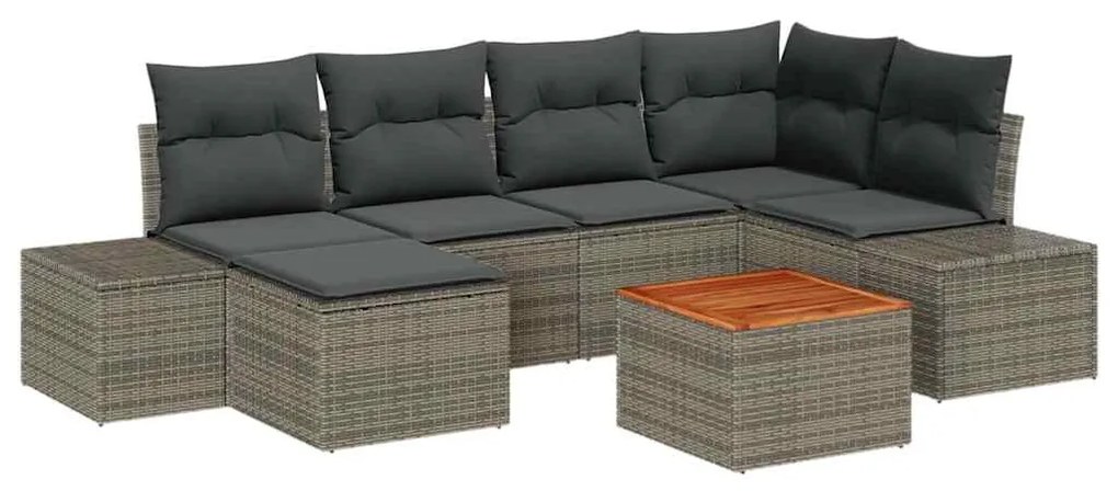 Conjunto de Sofá de Jardim de 7 Peças com Almofadas Cinza em Poliratta