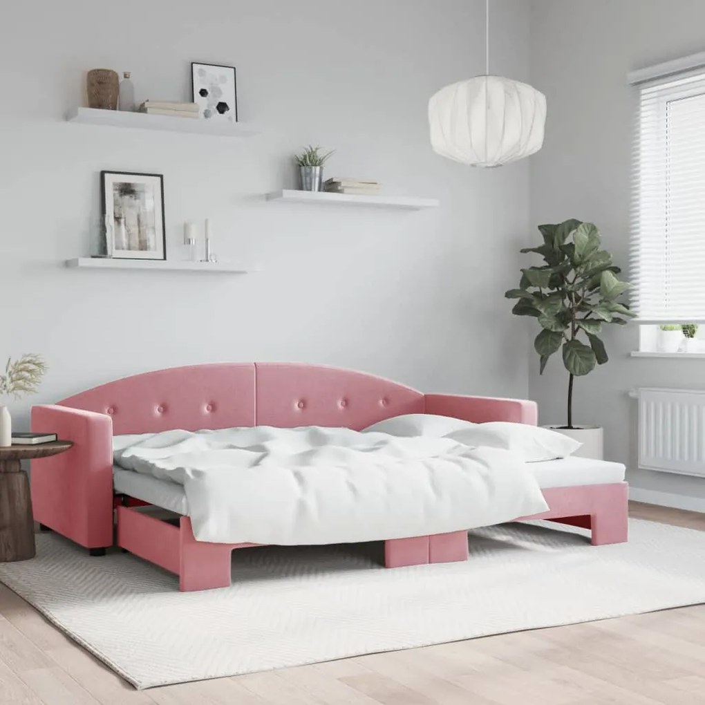 Sofá-cama com gavetão 80x200 cm veludo rosa