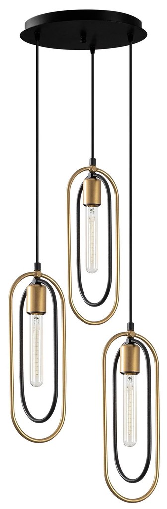 Candeeiro de Teto Cerco – Preto e Dourado – 38 x 38 cm