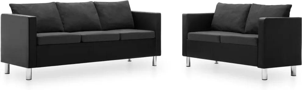 Conjunto de sofás couro artificial 2 pcs preto/cinzento escuro