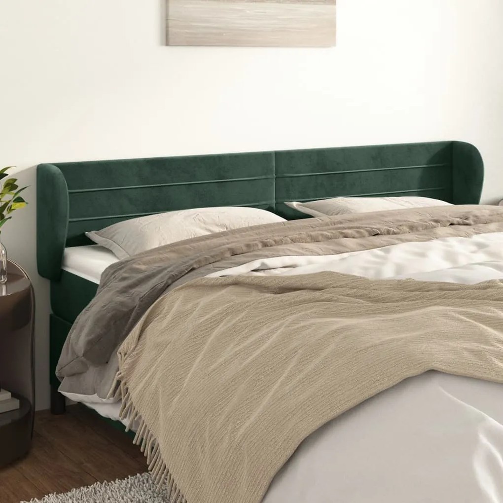 Cabeceira de cama c/ abas veludo 203x23x78/88cm verde-escuro