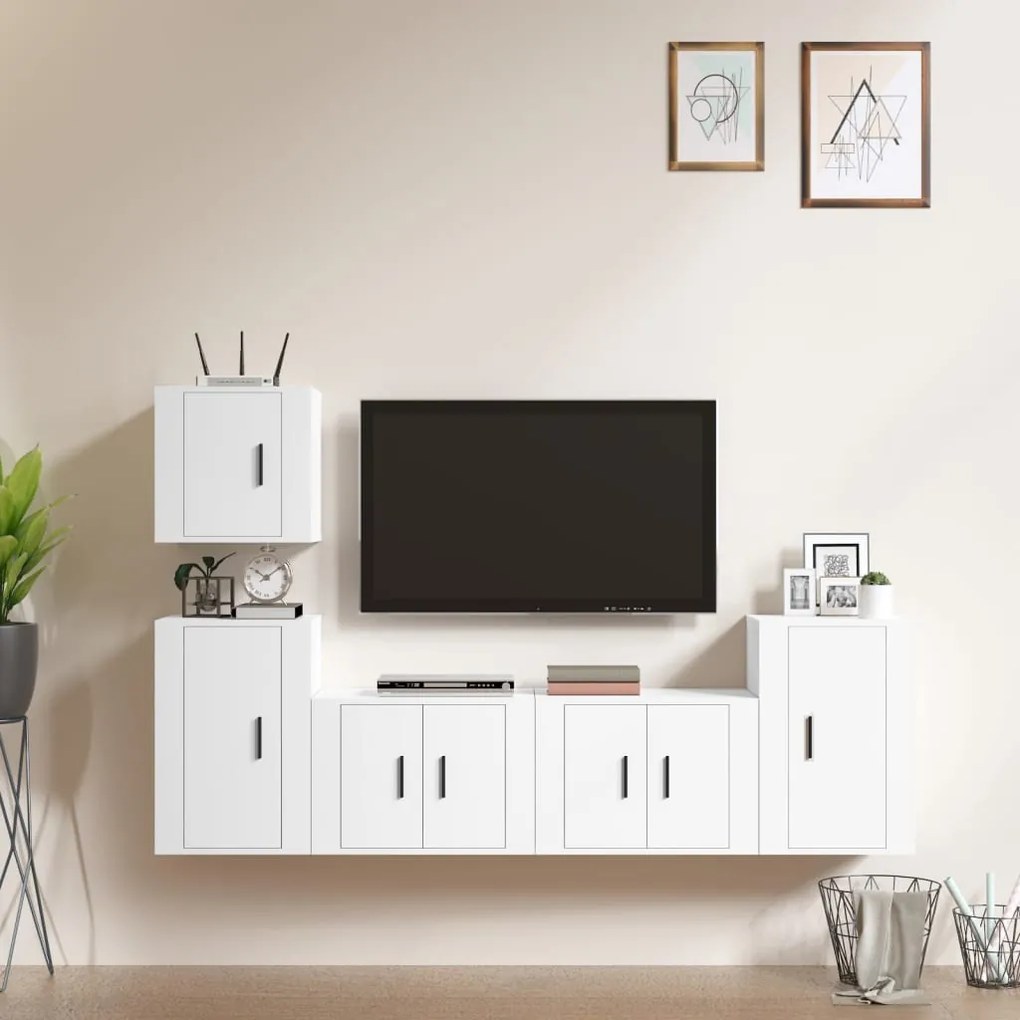 vidaXL Conjunto móveis de TV 5 pcs madeira processada branco