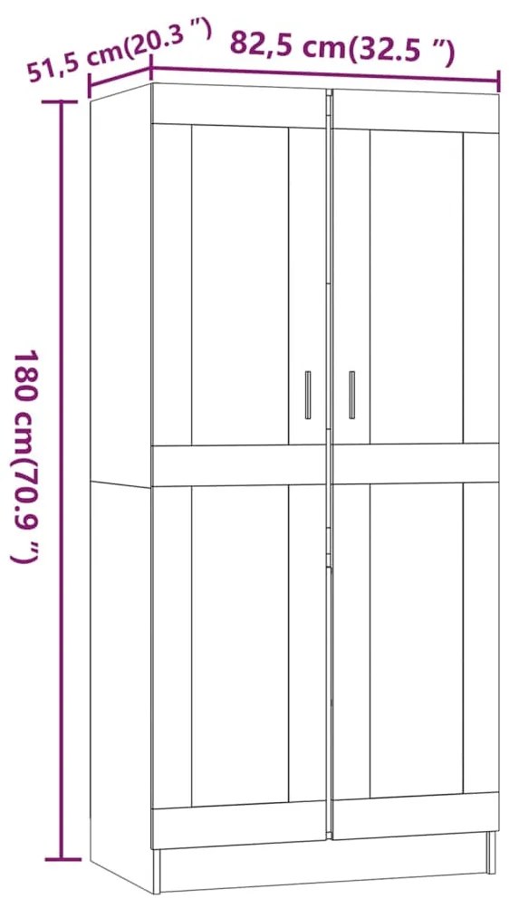 Roupeiro 82,5x51,5x180 cm derivados de madeira cinzento sonoma