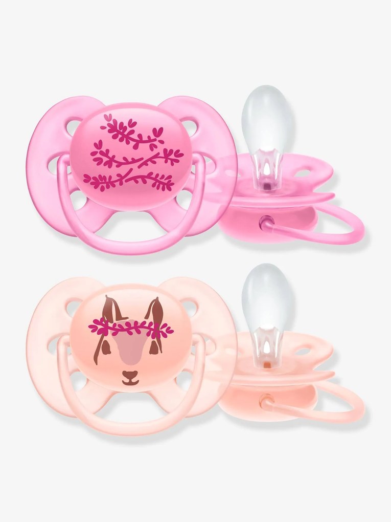 Lote de 2 chupetas ultramacias, 2ª idade da Philips AVENT branco escuro liso com motivo