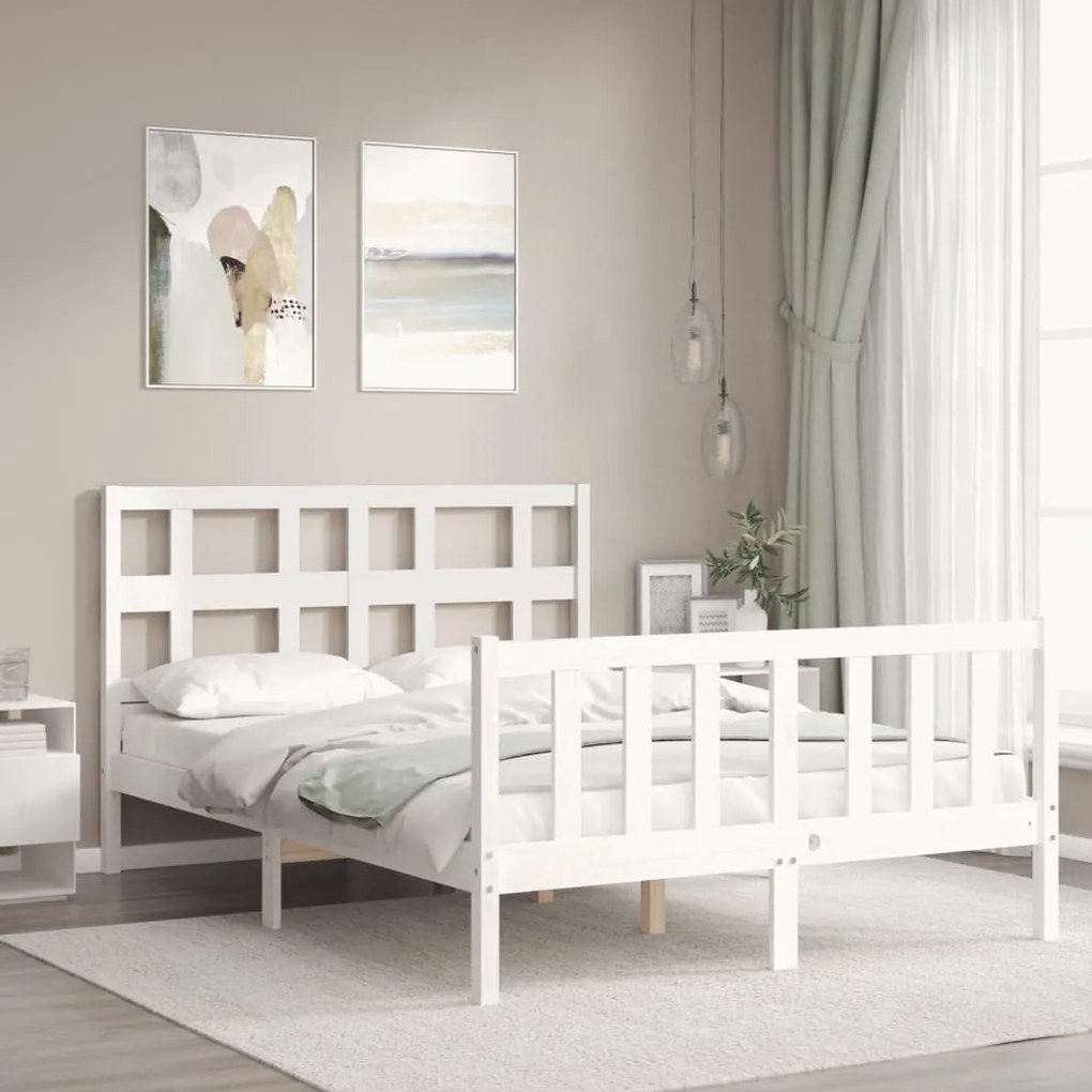Cama sem colchão 140x190 cm madeira de pinho maciça branco