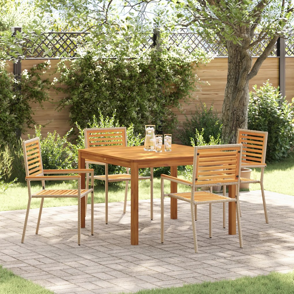 Conjunto de Jantar de Jardim vidaXL de 5 Peças Bege Rattan Sintético Acácia