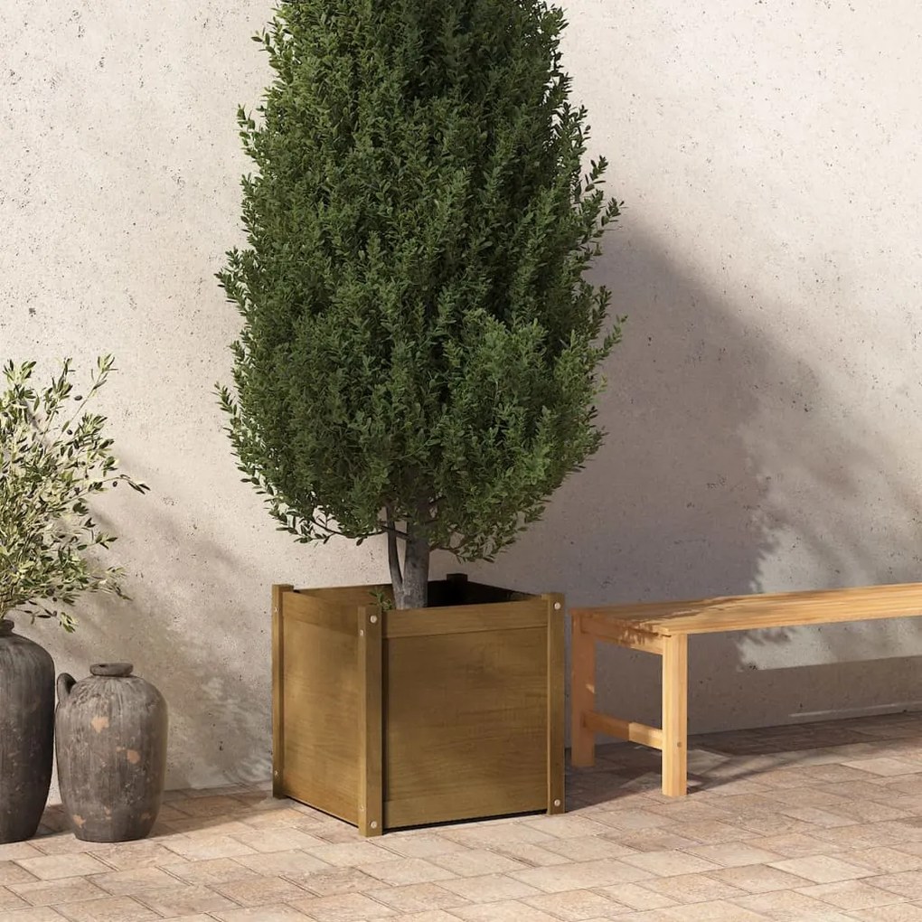 vidaXL Vaso/floreira de jardim 50x50x50 cm pinho maciço castanho mel
