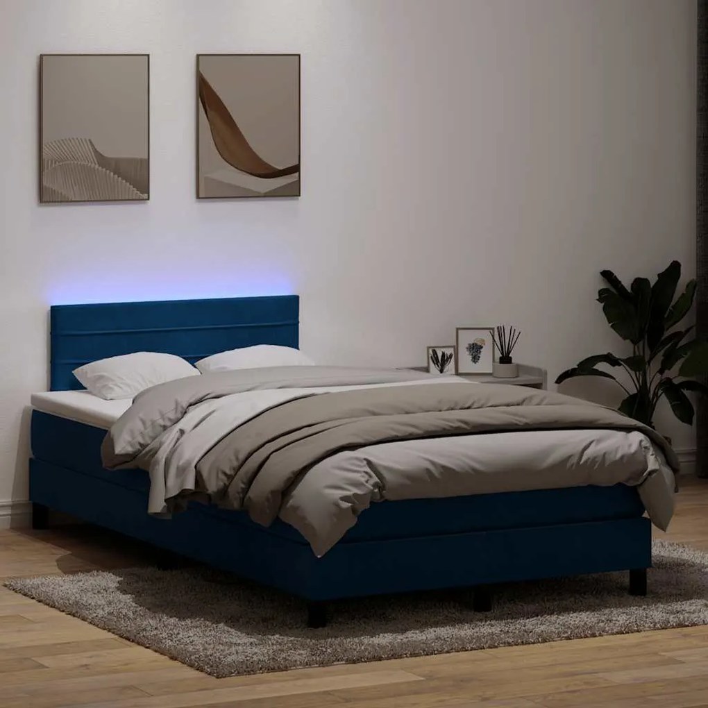 vidaXL Cama box spring c/ colchão e LED 120x220 cm veludo azul-escuro