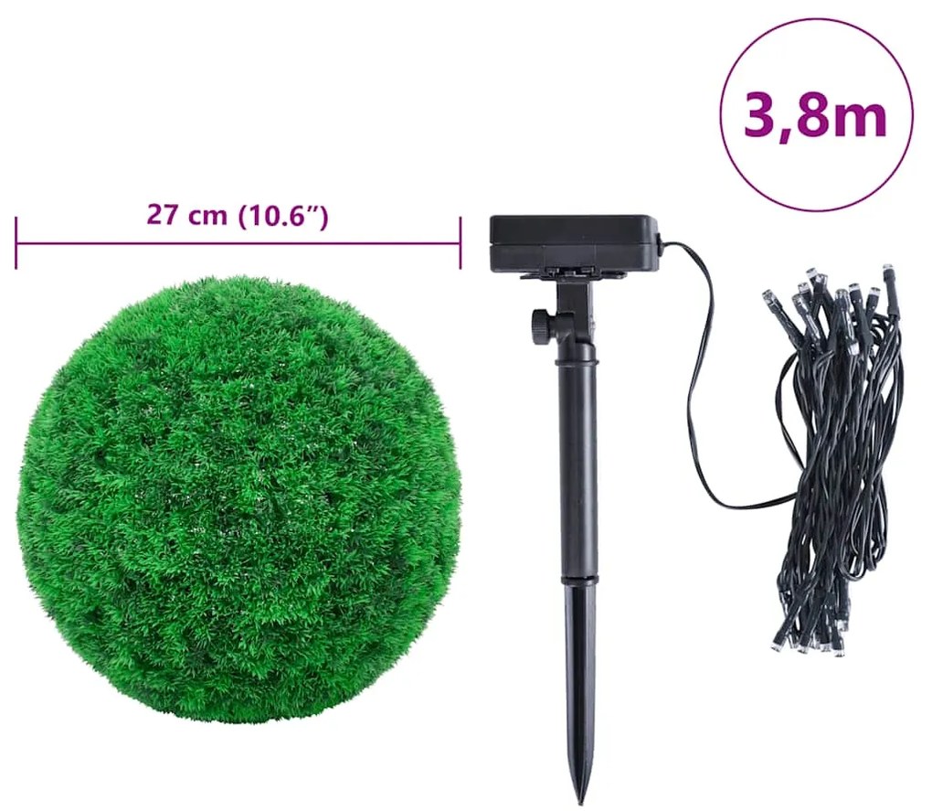 Bolas artificiais de buxo com luzes LED 2 pcs verde 27 cm