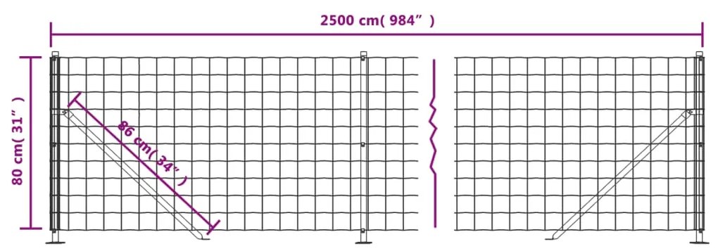 Cerca de malha de arame com flange 0,8x25 m verde
