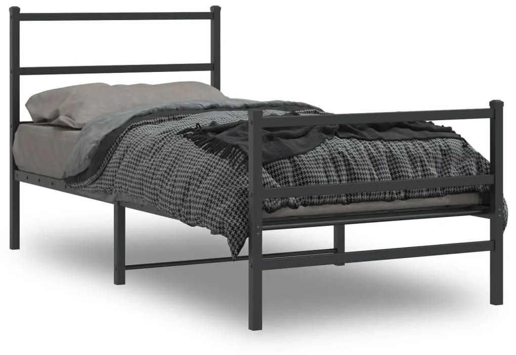 vidaXL Estrutura de cama com cabeceira e pés 90x190 cm metal preto