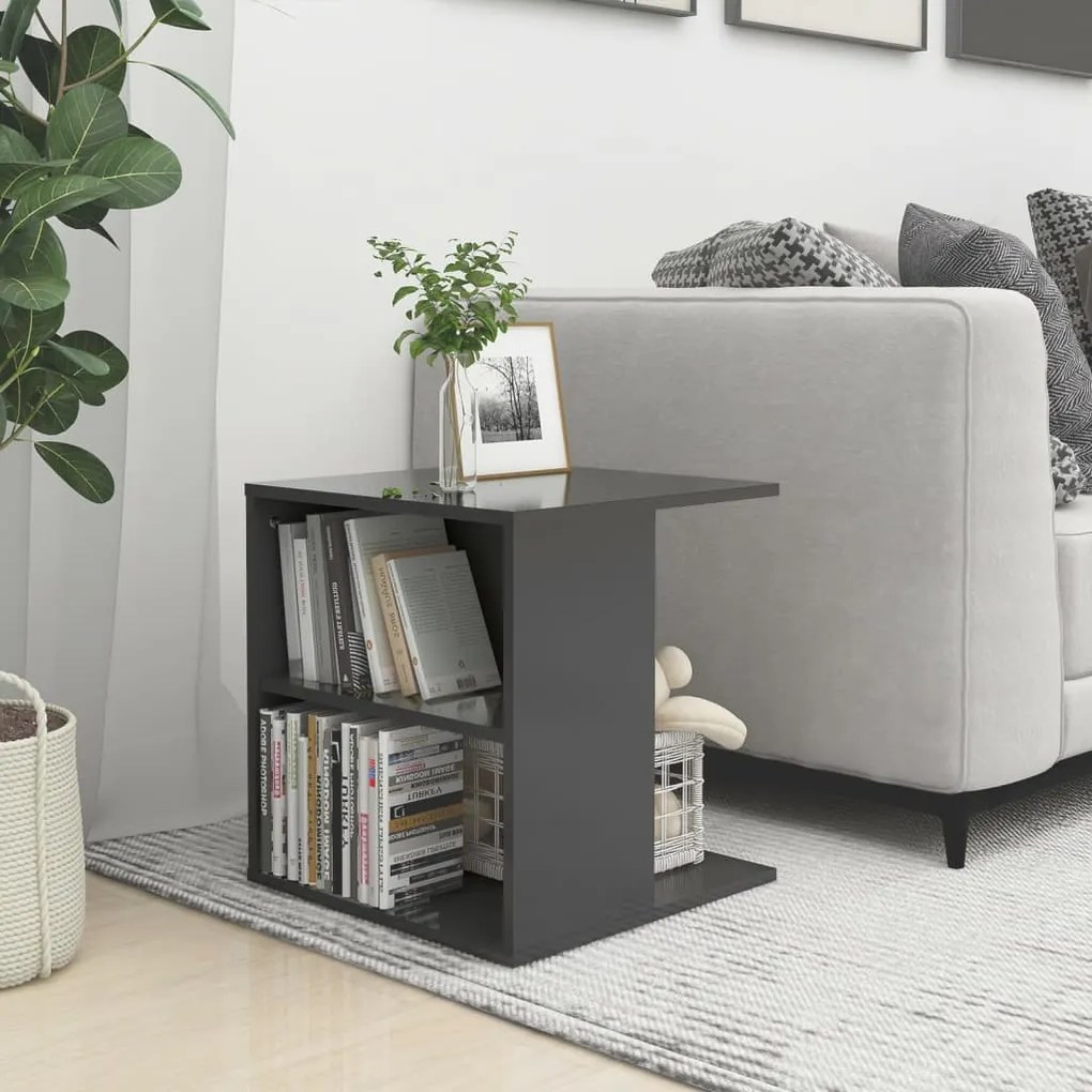 vidaXL Mesa de apoio 45x45x48 cm derivados de madeira cinza brilhante