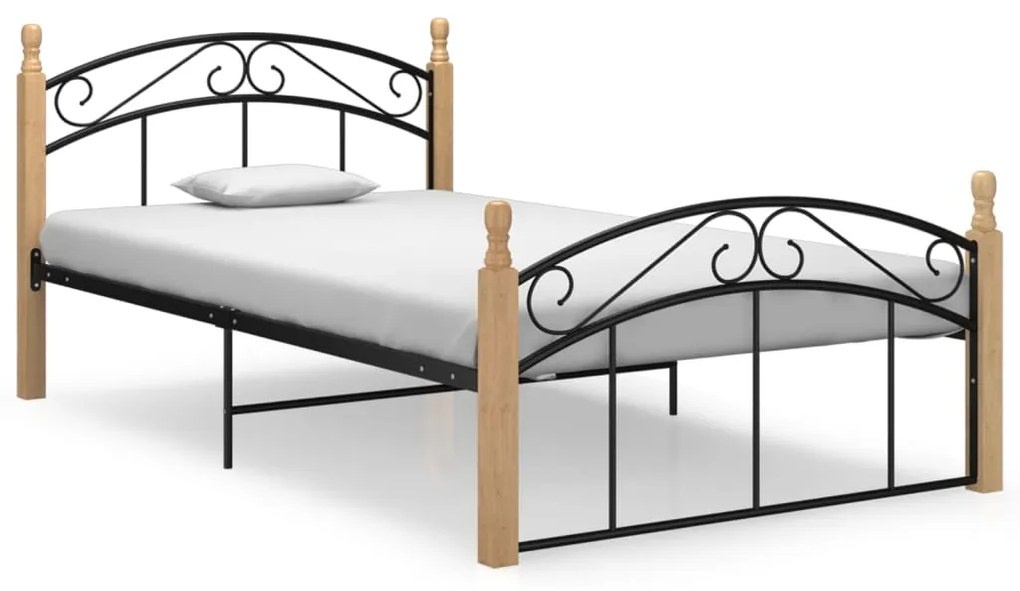 vidaXL Estrutura de cama 120x200cm metal/madeira carvalho maciça preto