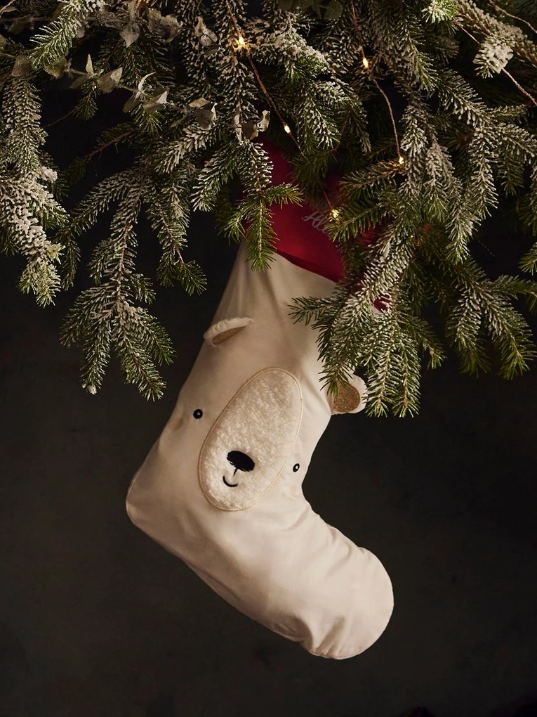 Meia de Natal personalizável, Urso branco claro bicolor/multicolo
