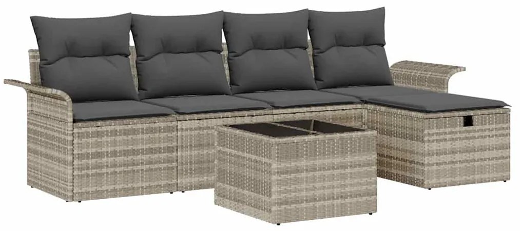 Conjunto de Sofá de Jardim com 6 Peças e Almofadas Cinza Claro de Ratt